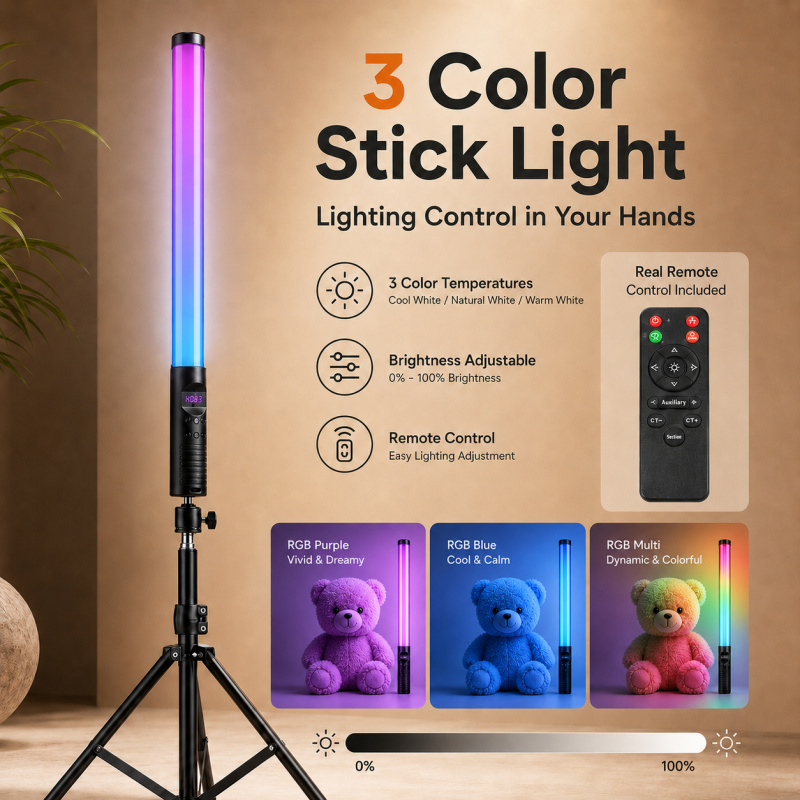 Torjim Rgb Photography Video Lighting - عصا إضاءة فيديو محمولة RGB، ضوء