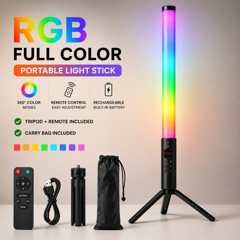 عصا إضاءة فيديو محمولة RGB، ضو - مراجعة Torjim Rgb Photography Video Lighting وسعره
