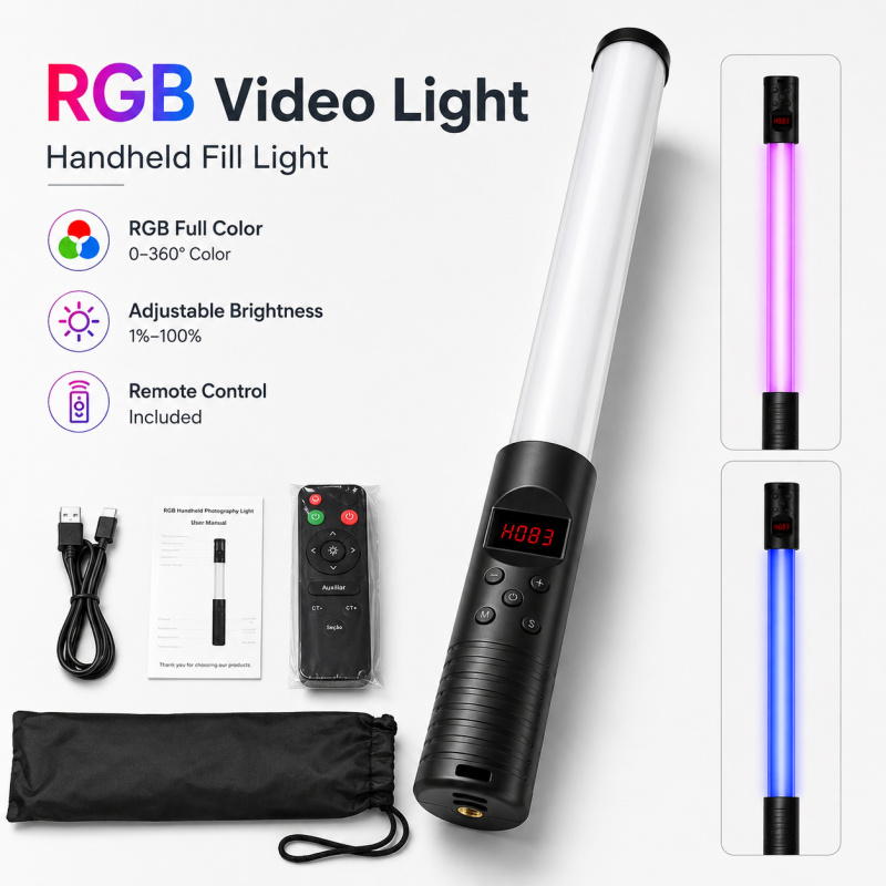 عصا إضاءة فيديو محمولة RGB، ضو - مراجعة Torjim Rgb Photography Video Lighting وسعره