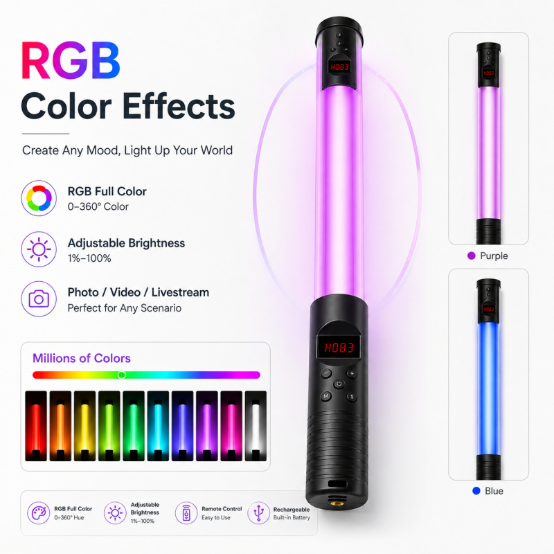 عصا إضاءة فيديو محمولة RGB، ضو - مراجعة Torjim Rgb Photography Video Lighting وسعره